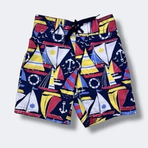 Janie and Jack Boys Swim Trunks 2T Blue Nautical Sailboat Print Mesh Lined